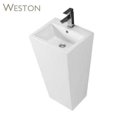 China One Piece Floor Standing Sanitary Ware Floor Free Single Porcelain Pedestal Sink for sale