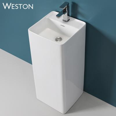 China One Piece Floor Standing Freestanding Unique Porcelain Bathroom Sink With Pedestal For Washroom for sale