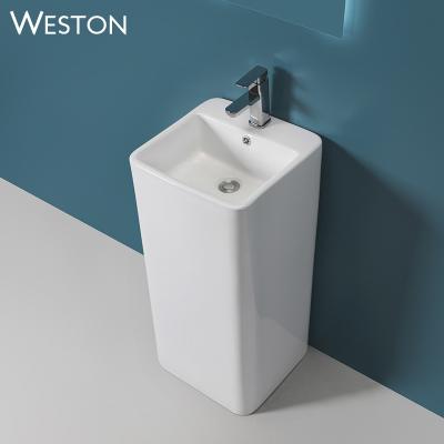 China One Piece Floor Standing Free Standing Pedestal Wash Basin European Ceramic Floor Sanitary Ware for sale