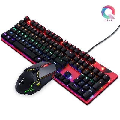 China QIYU Wholesale 104 Keys Gamer Waterproof Teclado Rainbow RGB Keyboard Mechanical Gaming Keyboard and Mouse Cable Set for sale