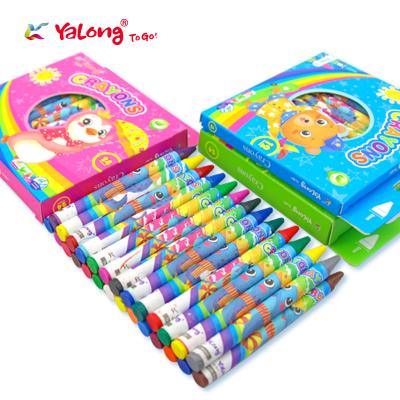 China Soft Suction Ability Yalong Classic Popular Student Crayons Yalong Self-designed Animation Picture Art Drawing 12/24 Colors Wax Crayon for sale