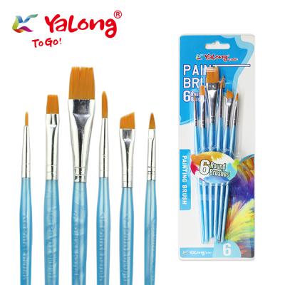 China Oil Watercolor Acrylic Gouache Painting Artistic Paint Brush Hot-selling Yalong Precious Semi-transparent Plastic Brush Handle 6pcs for sale