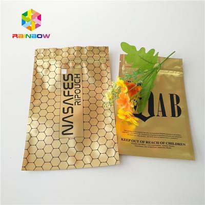 China Matte Glossy k Plastic Bags Packaging Metallic Gold Foil Sachet For Cbd Kratom for sale