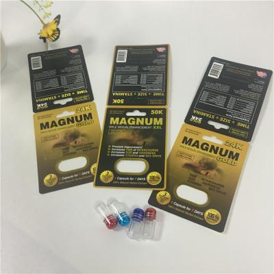 中国 挿入物/びんとのMangumの金のカプセルの丸薬まめカード包装の絹の印刷 販売のため