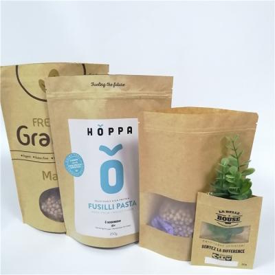 China Brown Custom Paper Bags Clear Front Windows Eco Friendly For Packing Dried Snack Food for sale