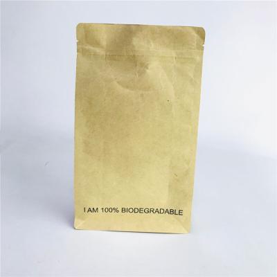 China Custom Accepted Quad Sealed Brown Kraft Paper Biodegradable Bags with Zipper for sale