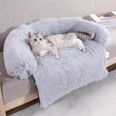 China Hot Selling Viable 4 In 1 Washable Protector Sofa Long Faux Fur Cozy Pet Couch Furniture Calming Luxury Dog Bed for sale