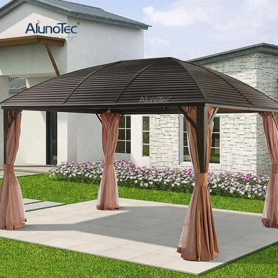 China Factory Assembly Easy Assembled Garden Pergola Octagon Gazebo Metal Gazebo Kit With Red Curtains for sale