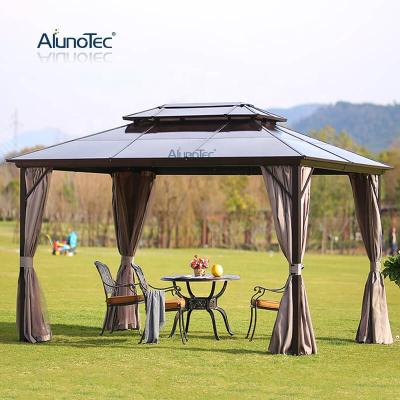 China AlunoTec Factory Outdoor Square Metal Roof Gazebos Garden Pergola Gazebo Gazebo With Curtains for sale