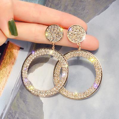 China European and American fashion romantic exaggerated cheap geometric bright round diamond earrings for sale