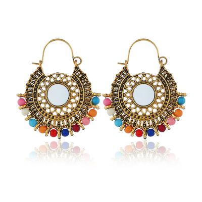 China Factory Direct Selling Small Fresh Indian Personality Color Bohemian Round Earrings Retro for sale