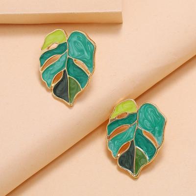 China Fashion fresh Korean small wild forest dripping green leaf soft color matching earrings for sale