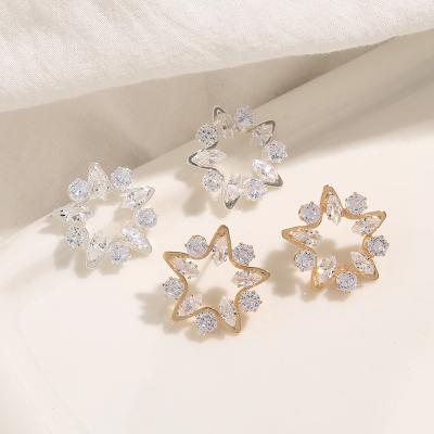 China Zircon 2021 classic Korean classic Zircon five-pointed temperament bright simple and flexible earrings for sale