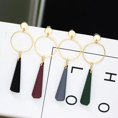 China Other Korean simple wooden temperament triangle fashion sexy geometric wooden tassel long earrings for sale