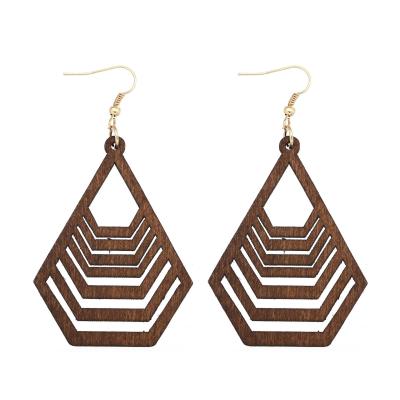 China African Hiphop Explosion Patterns Geometric Smooth Minimalist Wooden Cavity Tassel Earrings for sale