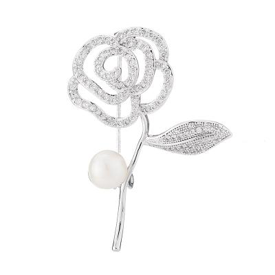 China Luxury Korean fashion brooch style elegant pink shell pearl micro-inlaid zircon brooch for sale