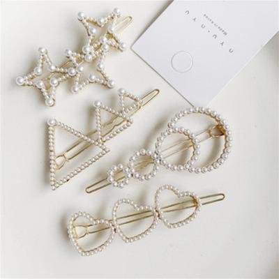 China European and American Style Korea Pearl Geometry Love Triangle Star Hairpin Clips Pearl Headwear Hair Clips for sale