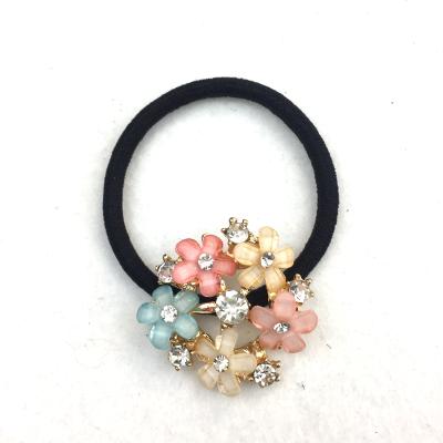 China Wholesale European and American Korean style five-color flower metal rhinestone hair ring hair ring bold gold plated hair ties; for sale