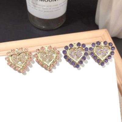 China Romantic Korean version of the new 2021 popular shiny crystal designer love letter S925 brand purple earrings for sale