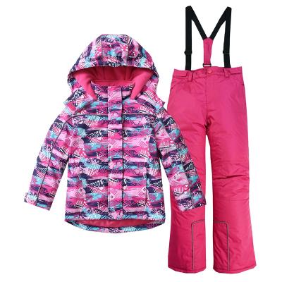 China Girls Breathable Thicken Windproof Waterproof Warm Hooded Ski Jacket Snow Coat + Pants 2 Pcs Set Snow Jacket for sale