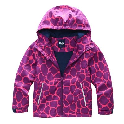 China Breathable Girls Outwear Girls Fleece Hooded Striped Waterproof Jacket Custom Print Jacket for sale