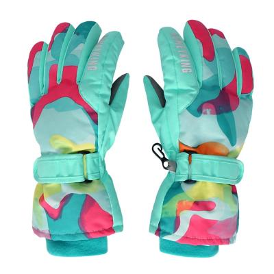 China Kid Girls Winter Print Ski Gloves Waterproof Outdoor Thicken Glove Skating Gloves for sale