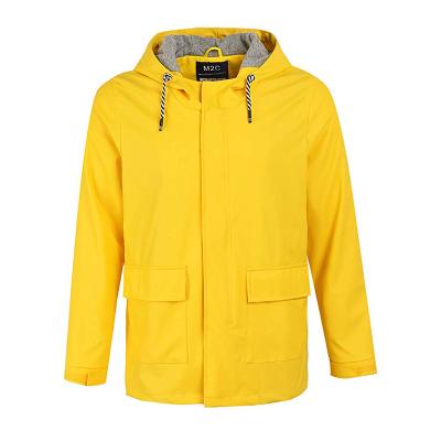 China Waterproof Mens Hooded Cotton Lined Waterproof Rain Jacket PU Outwear for sale