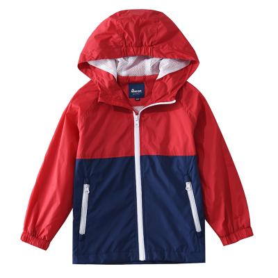 China Breathable Youth Kids Spring Hooded Jacket Colorblock Lightweight Raincoat for sale