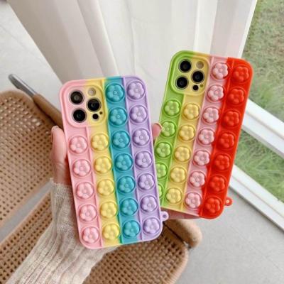 China 2021 Newly Designed Rainbow Relief Bubble Toy Case Anti-fingerprint Luxury Stress Interesting Silicone Soft Cell Phone Case For iphone12 xr 11 for sale