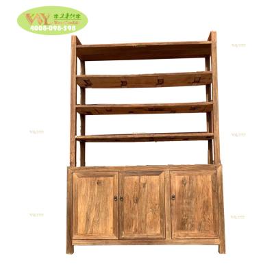 China Vintage Industrial Furniture Reclaimed Elm Wood Shelf Chinese Recycled Elm Old Wood Bookcase For Home Use for sale