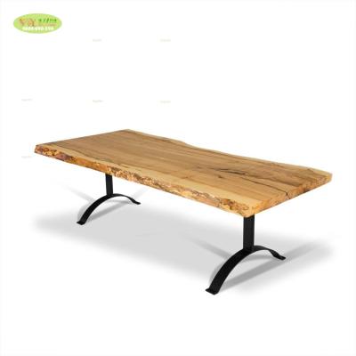 China Contemporary Living Wood Home Furniture Solid Wood Edge Dining Table Slab With Fork Legs for sale