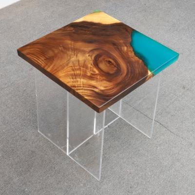 China (Other)Adjustable Quality Epoxy Resin Dining Table Riverside Walnut Wood Slab Dining Coffee Table With Metal Base for sale