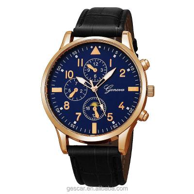 China New Arrival Geneva Brand Man Watch Day/Date 8594 Fashion Quartz Casual Leather Wristwatch for sale