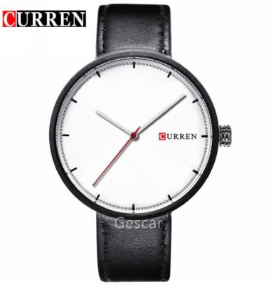 China Original brand men's day/date CURREN 8223 watch red color second-hand quartz watch leather belt watch multi round extremely simple watch for sale