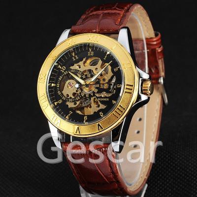 China Original winner-d229 day/date watch wholesale hollow fashion movement leather mechanical watch for man for sale