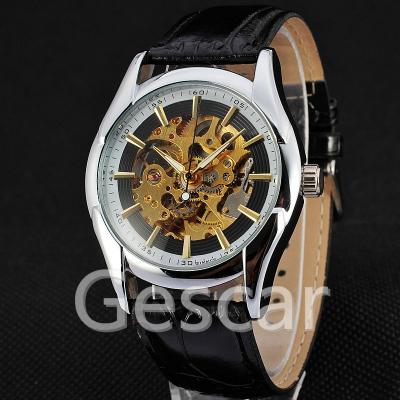 China Original Mechanical Leather Wholesale Calendar Winner Fashion Watch Winner-D232 Day/Date Winner Hollow Mechanical Watch for sale