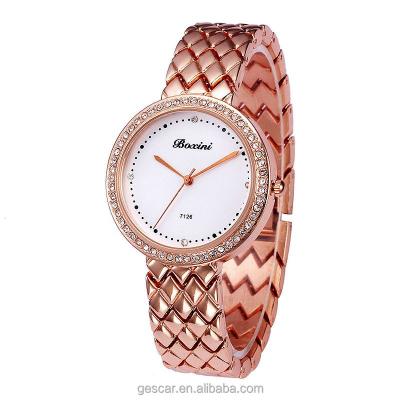 China Boxini day/date 7126 high quality luxury stainless steel strap bling crystal watches for women for sale