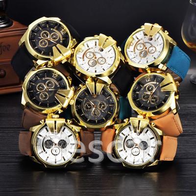 China Big dial day/date xinew-0201 man gold leather strap black round sport case xinew casual watch for man for sale