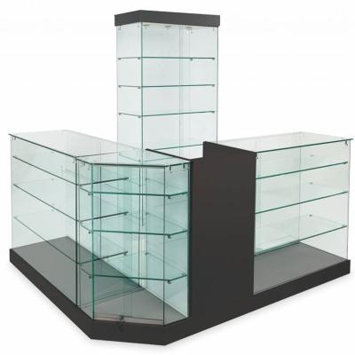 China Full Vision Glass Tempered Glasses Corner Display Cabinet Sets for sale