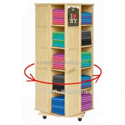 China Shopping Mall Wooden T-shirt Display Fixture Rotating Racks for sale