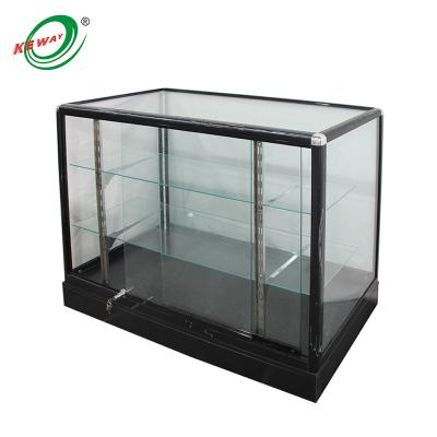 China Jewelry Display / Supermarket Extra Vision Black Glass Show Case With Glass Mirror Back for sale