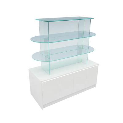 China Double Sided Display Cabinet Store With Wheels Plant Glass Shelf Cabinet Glass Shelf Commercial Jewelry Display for sale