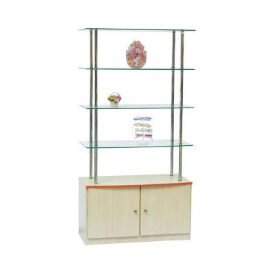 China Double-sided shop counter design for garment store shelf for display rack glass shop canister retail glass shelf for sale