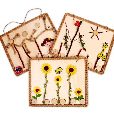 China 2021 Eco-friendly Running Sunflower Home Decorative Painting Wood And Rope View Kids Games Diy Educational Handmade Wall Art Frame for sale