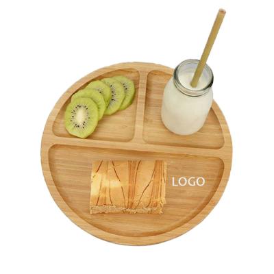 China Healthy Wholesale Engraving Factory Food Tray Cheap Round Kids Bamboo Fiber Bamboo Dinner Dish for sale