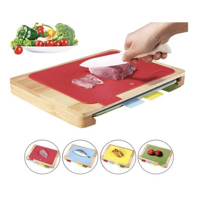 China Custom Logo Engraved Kitchen Chopping Board Viable Set Bamboo Wood Chopping Board With Plastic Mats for sale