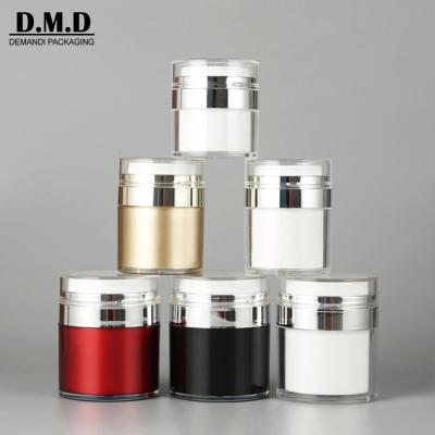 China Silver Cosmetic Luxury Elegant Plastic White Empty Airless Cream Jar 15g 15grams 30ml 30ml 50g 50grams 1oz for sale