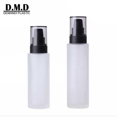 China Luxury Personal Care Skin Care Packaging 100ml 120ml 4oz Frosted Square White Clear Glass Container Pump Bottle Liquid Base Dispenser for sale