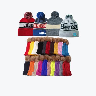 China Custom Knitted 100% Acrylic JOINT Pom Pom Beanie Hat Fashion Women Knitted Beanie Winter Hat With Pom Pom for sale