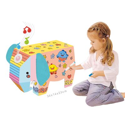 China Educational diy cardboard grafiti gift elephant cardboard puzzle toy wild animal painting with music and light for sale